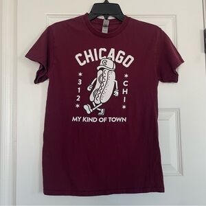 Chicago Hot Dog Graphic Tee - Maroon Crewneck